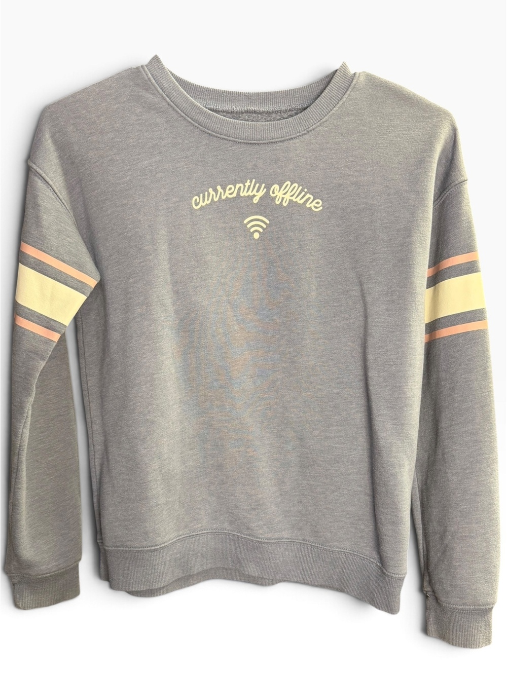 SO Favorite Crew Currently Offline Gray Varsity Stripe Sweatshirt Girls Women’s